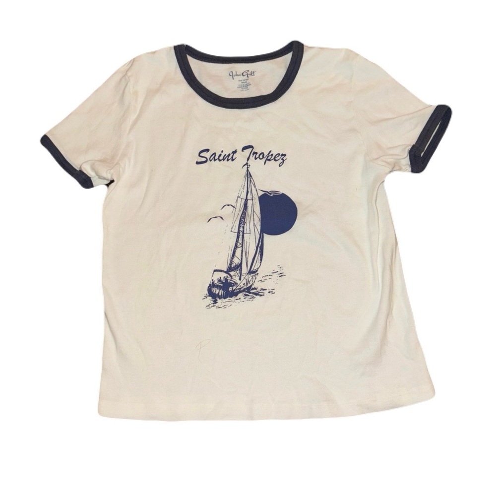 Brandy Melville Cream and Black Kids Tee with Sailboat Print